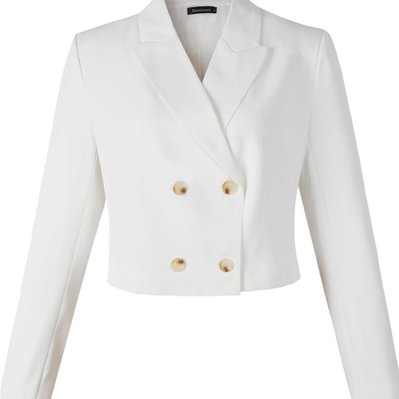 Beninos Women's Double Breasted Crop Blazer Jacket - S - Cream - Picture 2 of 7
